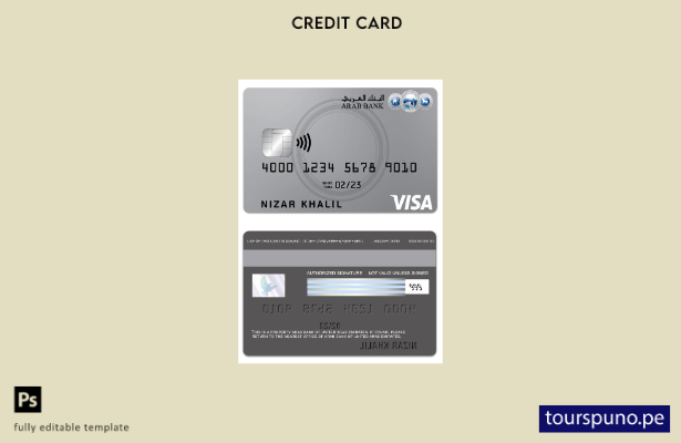 lista para imprimir plantilla de tarjeta de crédito clásica visa del Banco Árabe